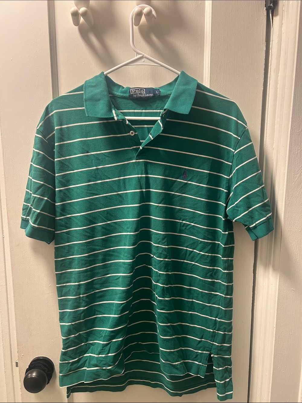 Polo by Ralph Lauren Green and White Striped Cotton Polo